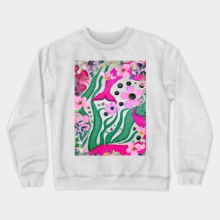 Wonderful Pink Whales Swimming in Botanical Bliss Crewneck Sweatshirt